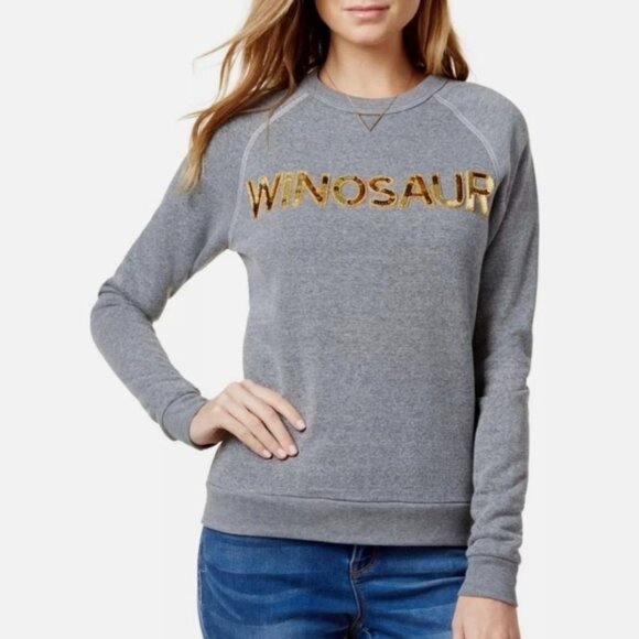 Bow & Drape Tops - Bow & Drape Winosaur Gold Sequin Grey Sweatshirt, XL